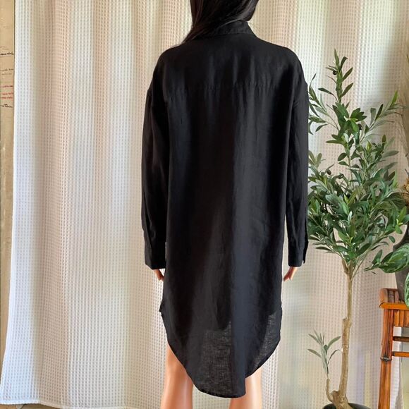 James Perse 100% Linen‎ Black Shirt Dress Button Up Minimalist Resortwear Size 2 - Picture 4 of 8